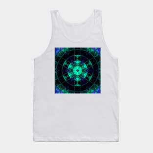 Mosaic Kaleidoscope Flower Teal Blue and Black Tank Top